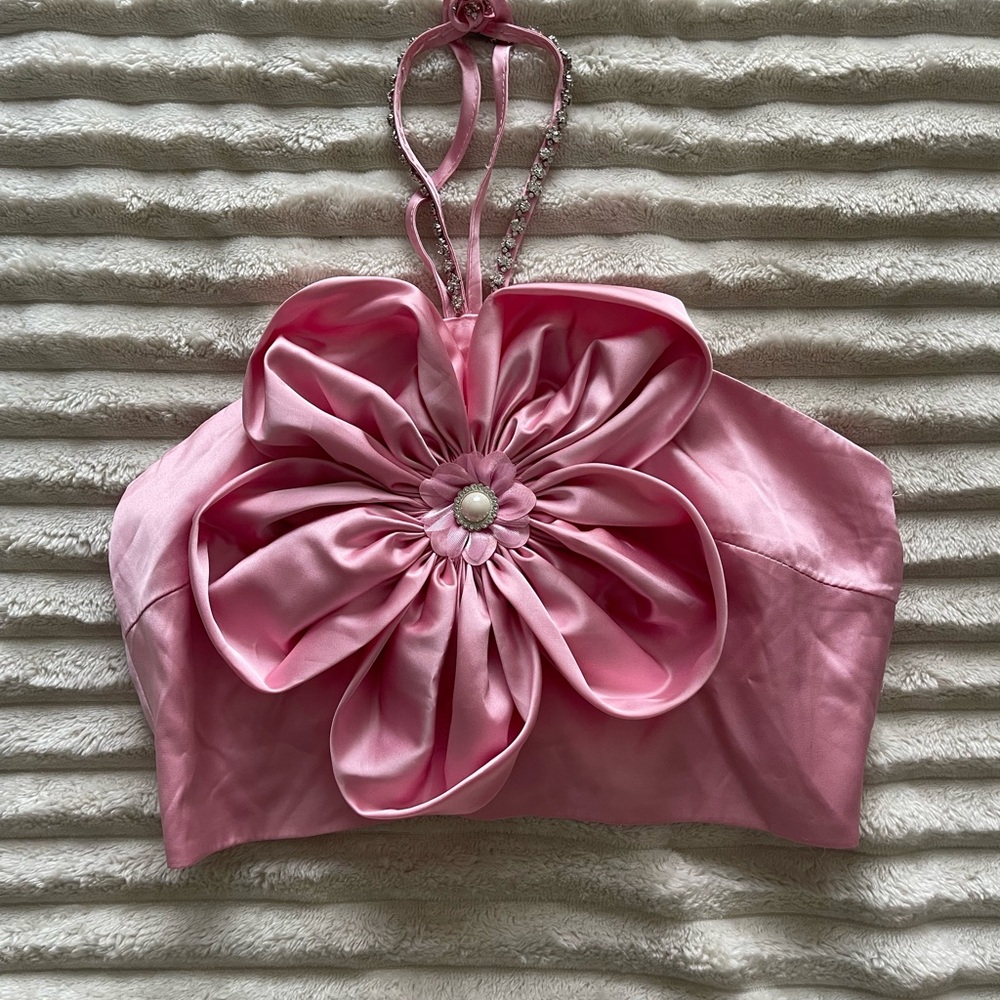 Pink Floral Satin Crop Top